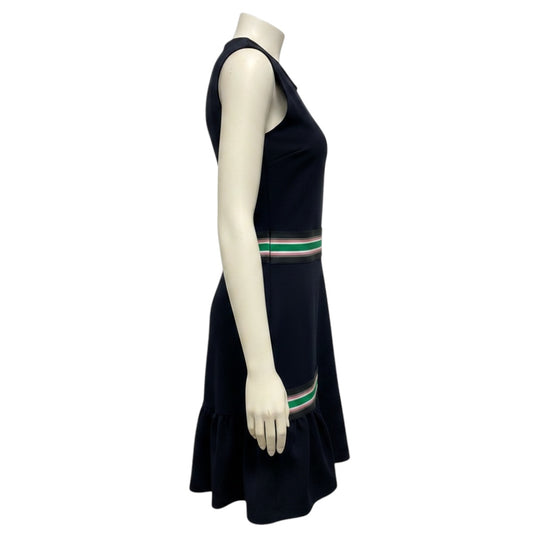 Christopher Kane Navy Blue Stretch Knit Peplum Hem Dress with Green Stripe Elastic