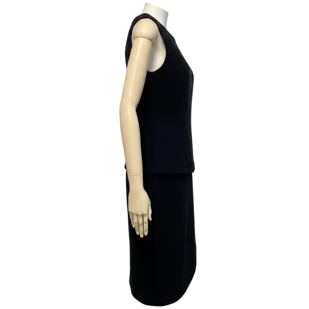 Chanel Vintage Black Sleeveless Wool Gauze Midi Dress