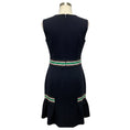 Load image into Gallery viewer, Christopher Kane Navy Blue Stretch Knit Peplum Hem Dress with Green Stripe Elastic
