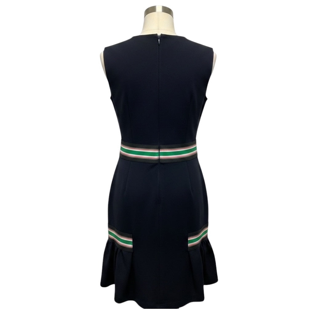 Christopher Kane Navy Blue Stretch Knit Peplum Hem Dress with Green Stripe Elastic