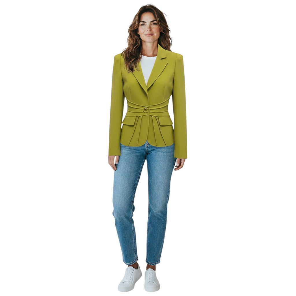 Cavalli Class RARE Vintage Lime Green Seamed Jacket with Gold Snake Button