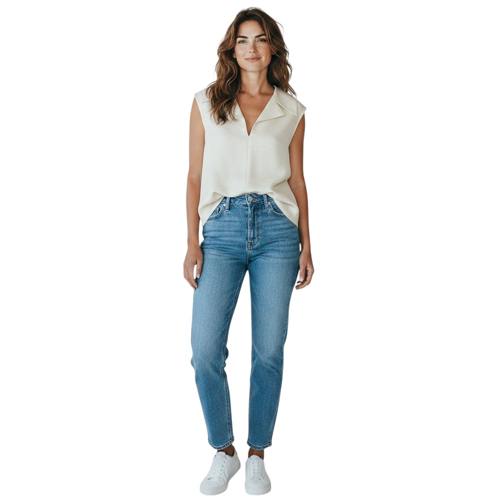 Co Ecru / Silver Metallic Sleeveless Shimmer Top