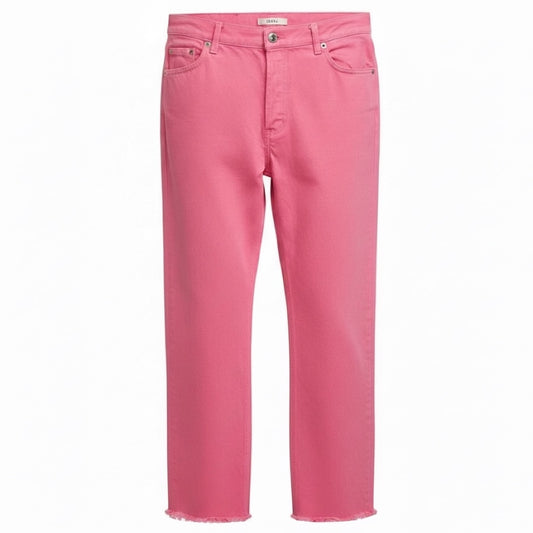 Celine Pink Frayed Hem Straight Leg Cotton Denim Jeans