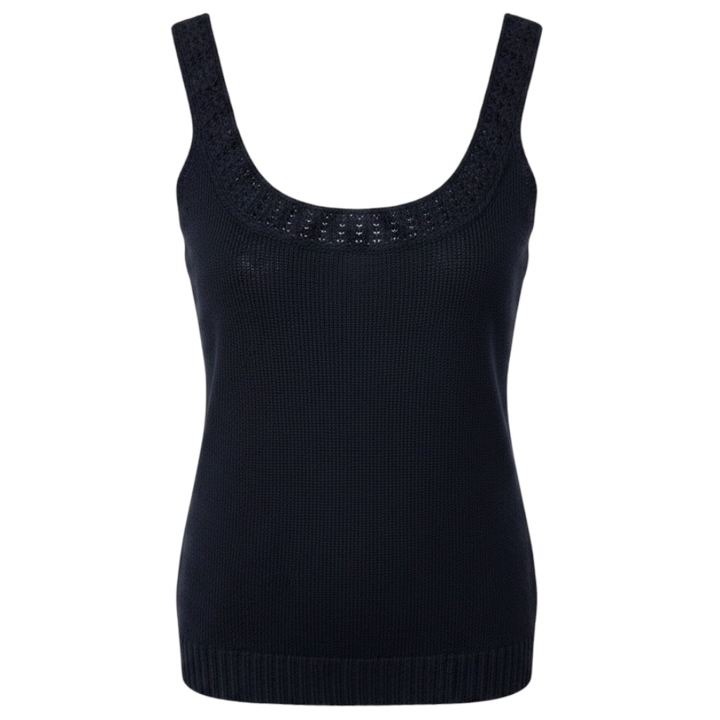 Carolina Herrera Navy Blue Sleeveless Silk and Wool Knit Sweater Top