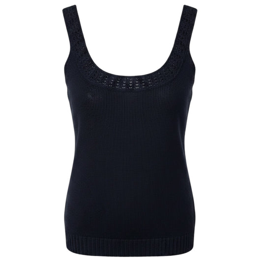 Carolina Herrera Navy Blue Sleeveless Silk and Wool Knit Sweater Top