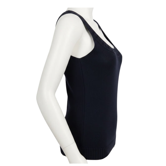Carolina Herrera Navy Blue Sleeveless Silk and Wool Knit Sweater Top