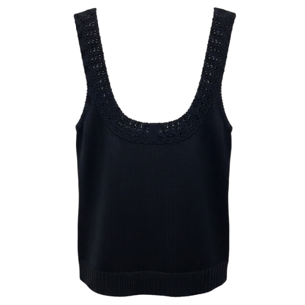 Carolina Herrera Navy Blue Sleeveless Silk and Wool Knit Sweater Top