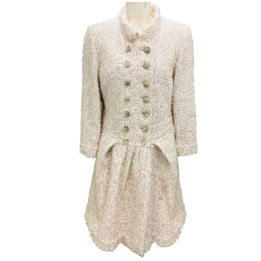 Chanel RARE White / Pink Multi Metallic Fantasy Tweed Coat