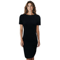 Load image into Gallery viewer, Chanel Black 2018 Textured Cotton Pique Ribbed Knit Short Sleeved Dress with CC Logo Plaque
