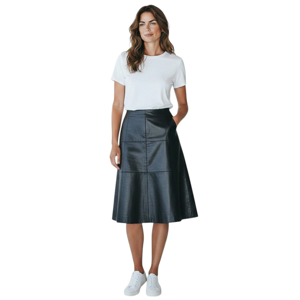 Chanel Black Leather A Line Skirt
