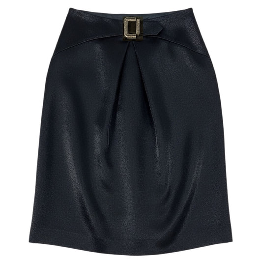 Chanel Black 2009 Rhinestone Embellished Buckle Wool and Nylon Skirt