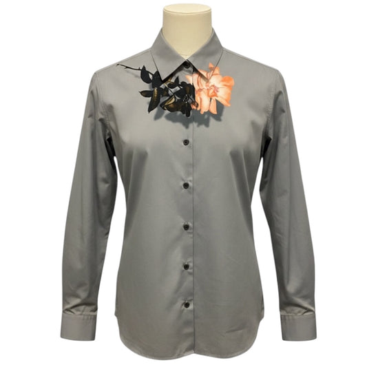 Dries Van Noten Grey Flower Print Cotton Shirt / Blouse