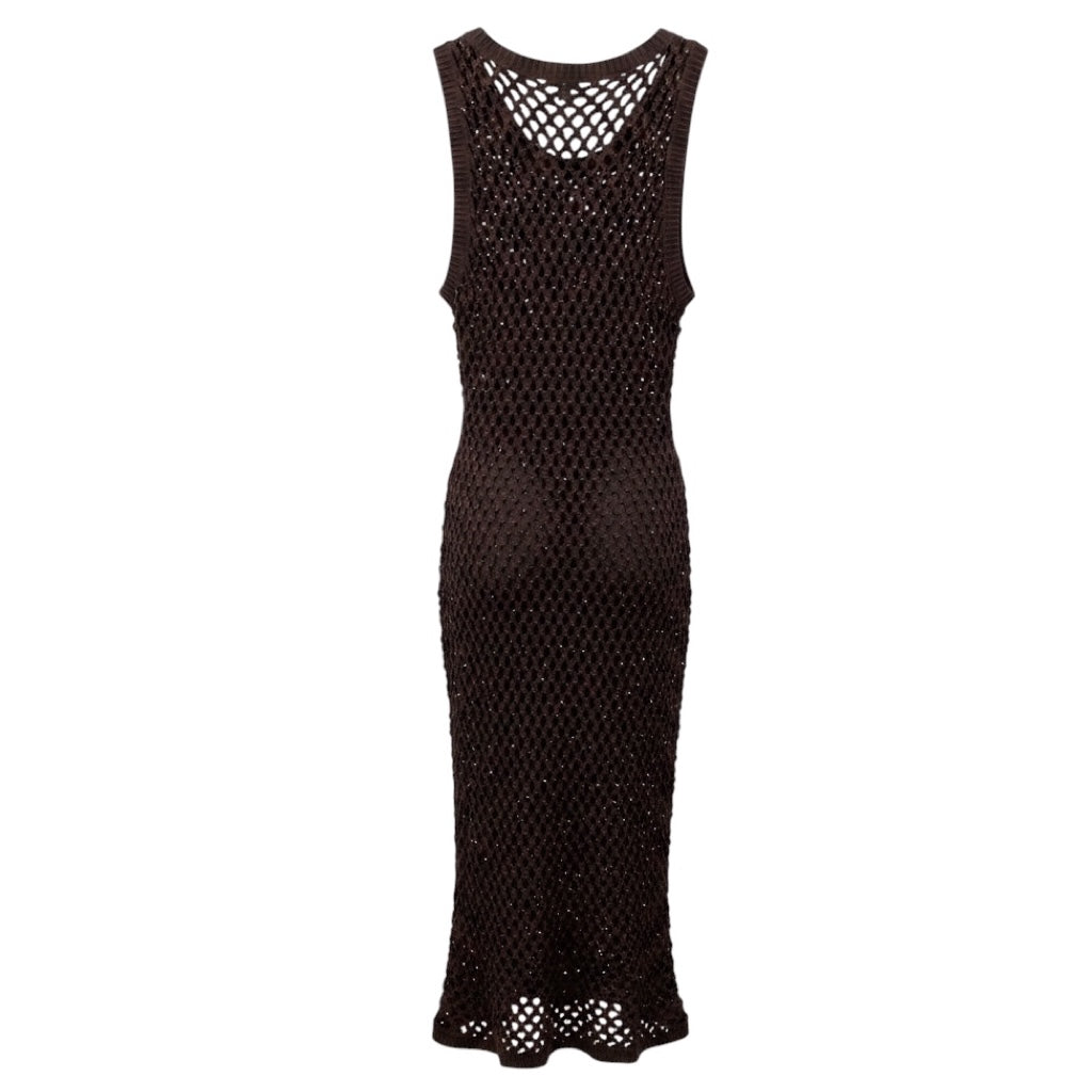 Diotima Brown Nightshade Emin Embellished Midi Dress