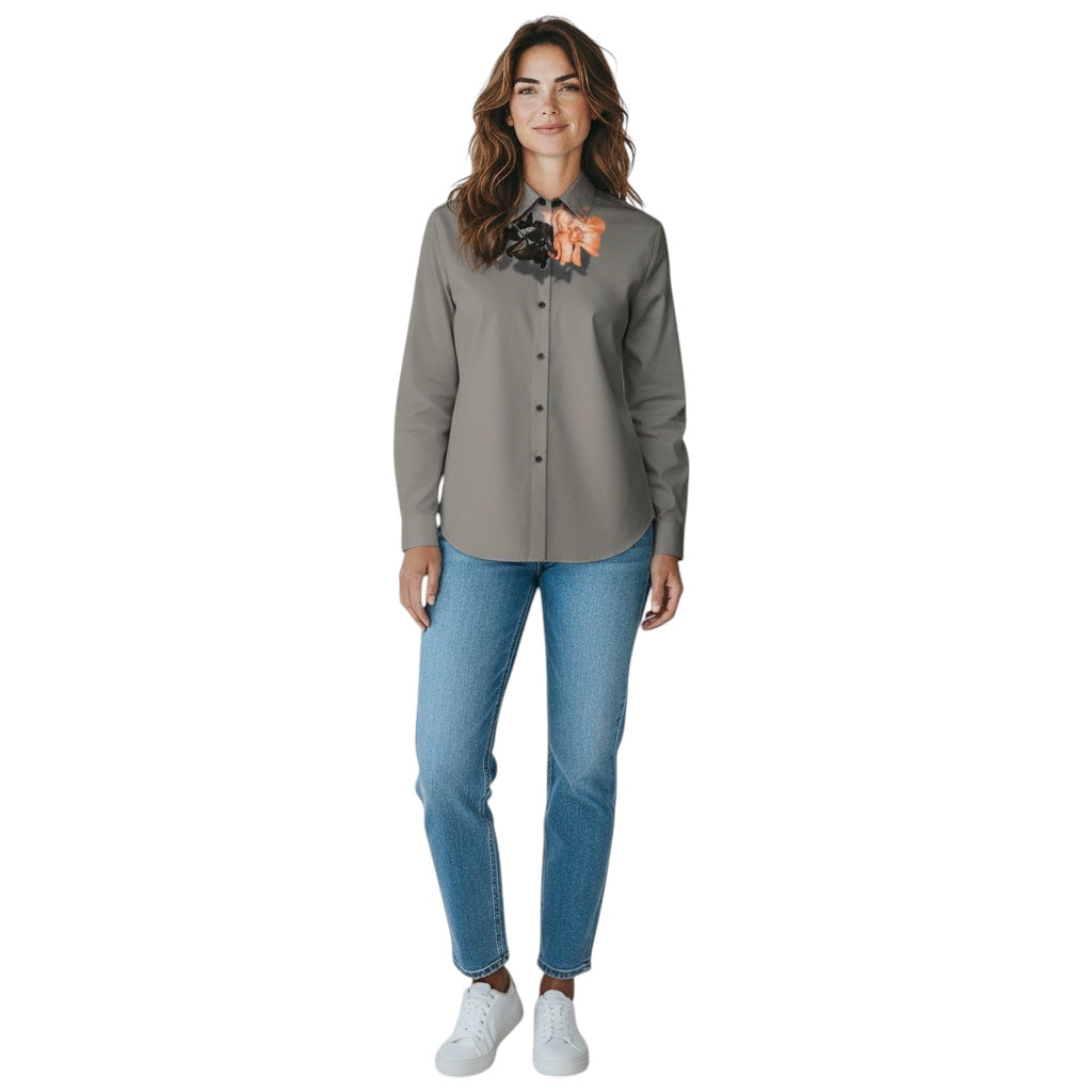 Dries Van Noten Grey Flower Print Cotton Shirt / Blouse