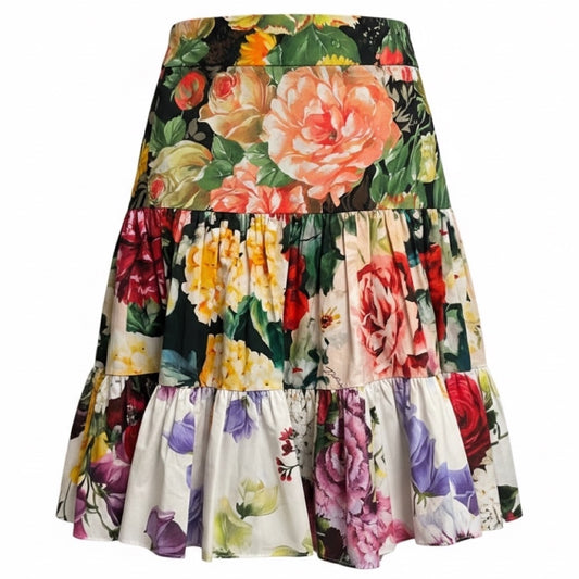 Dolce & Gabbana Multicolor Tiered Floral Cotton Skirt