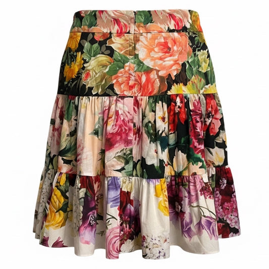 Dolce & Gabbana Multicolor Tiered Floral Cotton Skirt