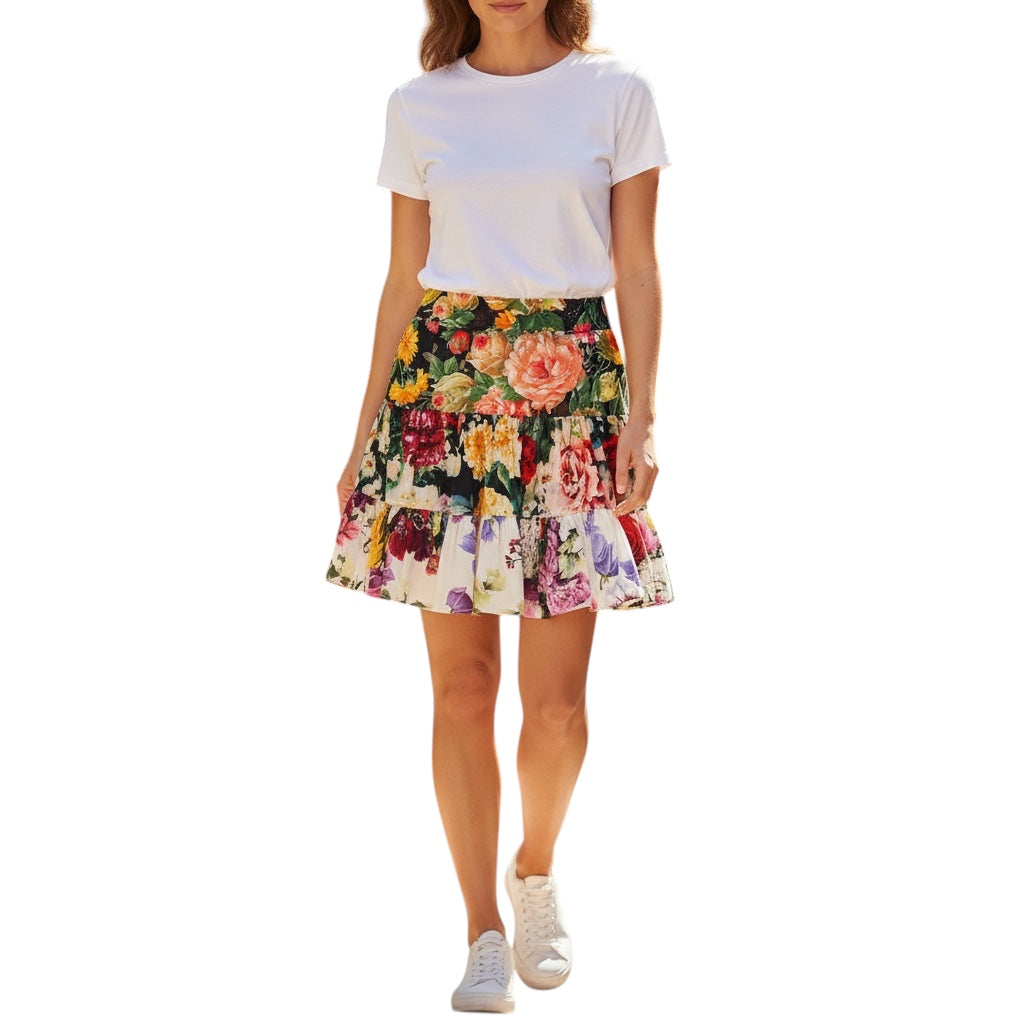 Dolce & Gabbana Multicolor Tiered Floral Cotton Skirt