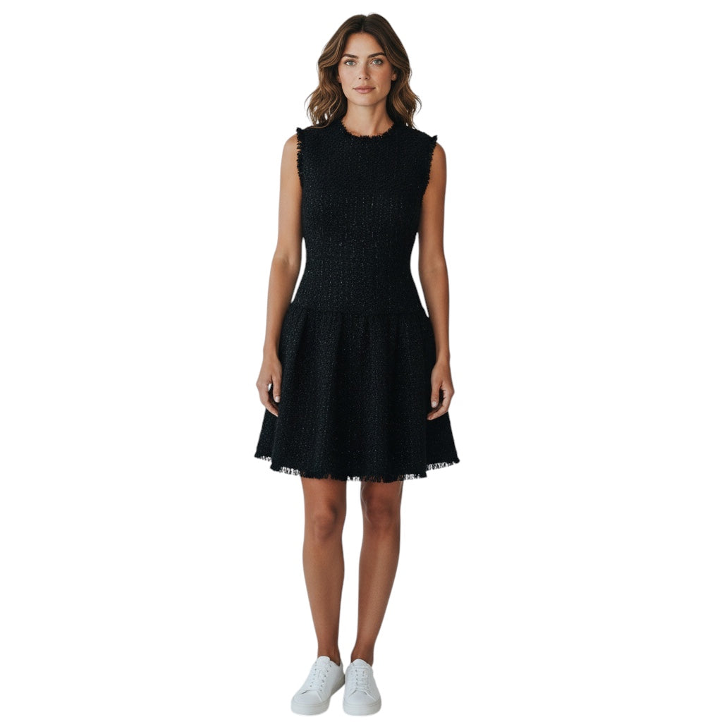 Simone Rocha Black Sleeveless Flared Boucle Tweed Cocktail Dress