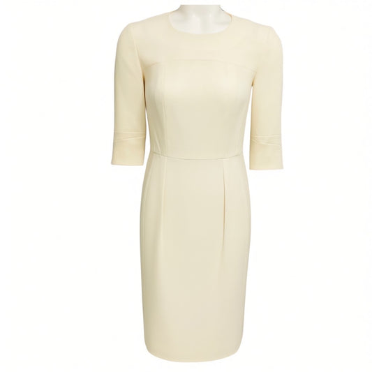 Yves Saint Laurent Ivory Three Quarter Sleeved Crepe Midi Dress