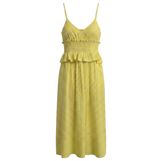 Cinq a Sept Yellow Dayglow / White Debie Sleeveless Eyelet Midi Dress