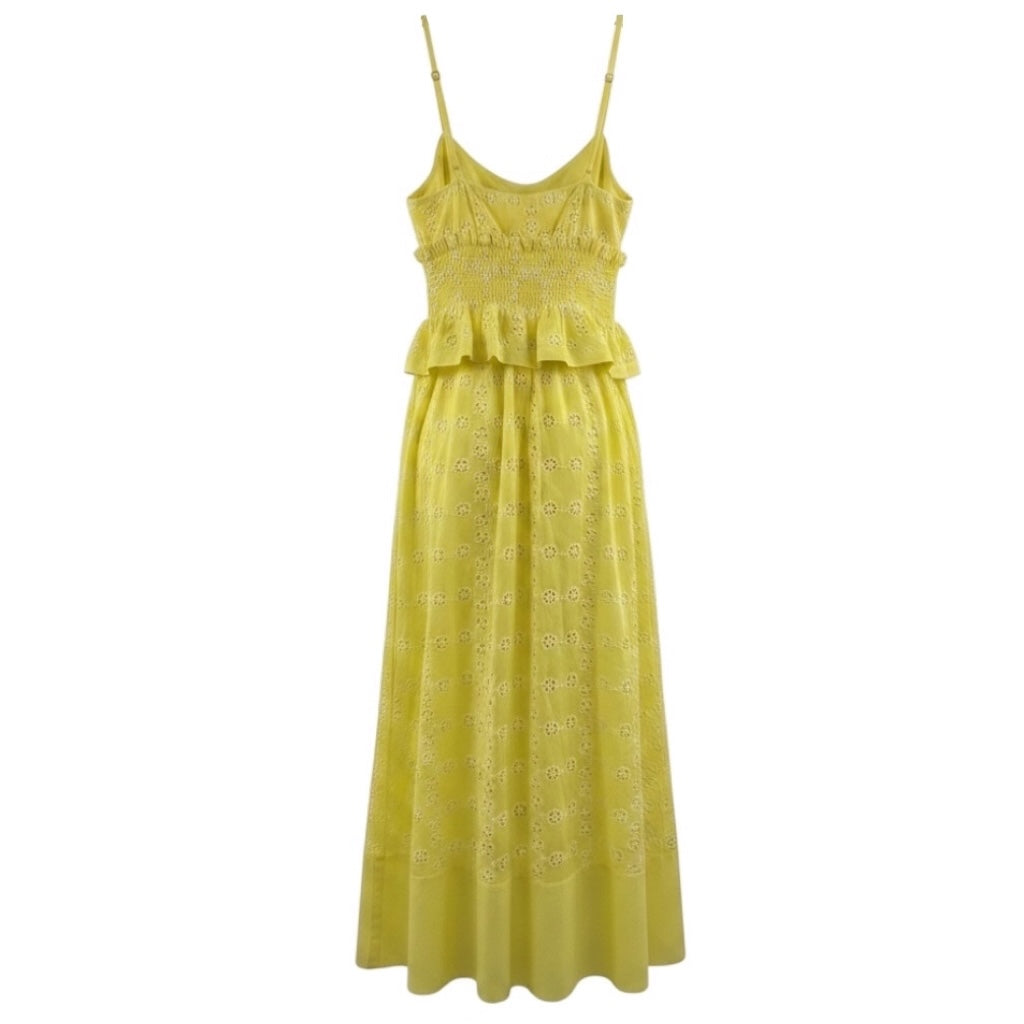 Cinq a Sept Yellow Dayglow / White Debie Sleeveless Eyelet Midi Dress