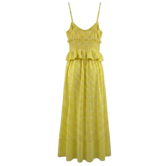 Cinq a Sept Yellow Dayglow / White Debie Sleeveless Eyelet Midi Dress