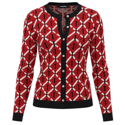 Dsquared2 Navy / White / Red Geometric Knit Cardigan Sweater and Polo Top Set