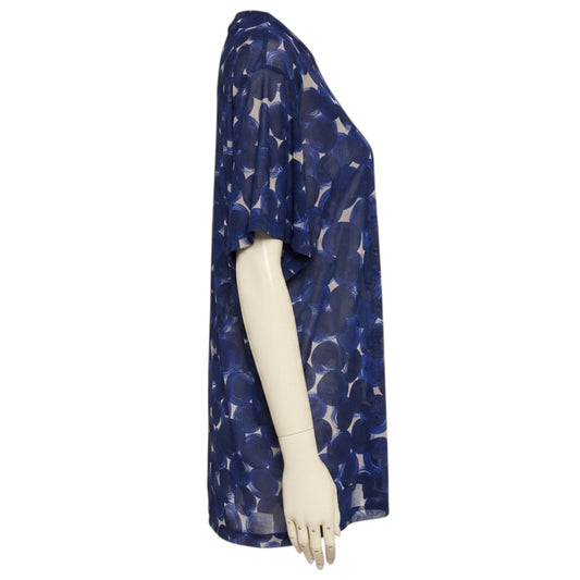 Dries Van Noten Blue Circle Print Short Sleeved Sheer Mesh Tulle Top