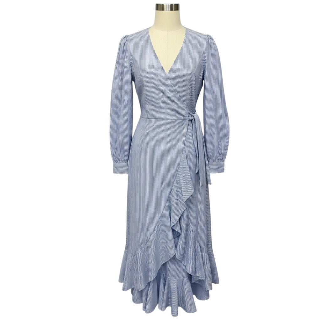 Evi Grintela Light Blue / White Striped Cotton Wrap Midi Dress