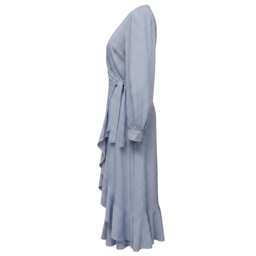 Evi Grintela Light Blue / White Striped Cotton Wrap Midi Dress