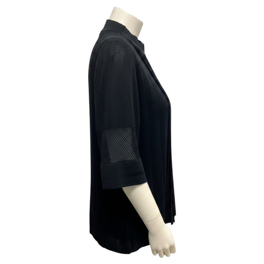 Emilio Pucci Black Pleated Three Quarter Sleeved Knit Sweater with Mesh Detailed Sleeves