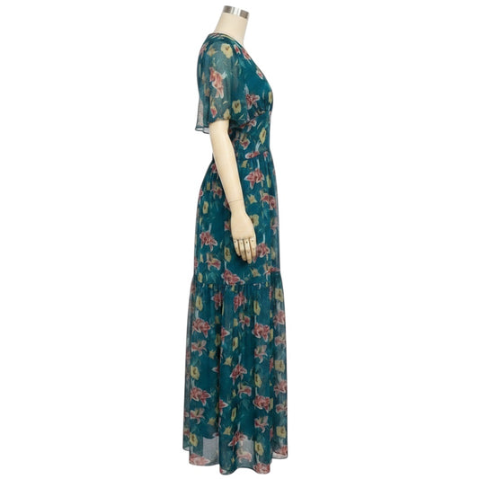 Eywasouls Malibu Green Flower Dream Maria Chiffon Maxi Dress