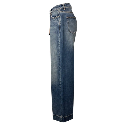 Etro Dark Blue Wash Five Pocket Wide Leg Embroidered Pocket Cotton Jeans