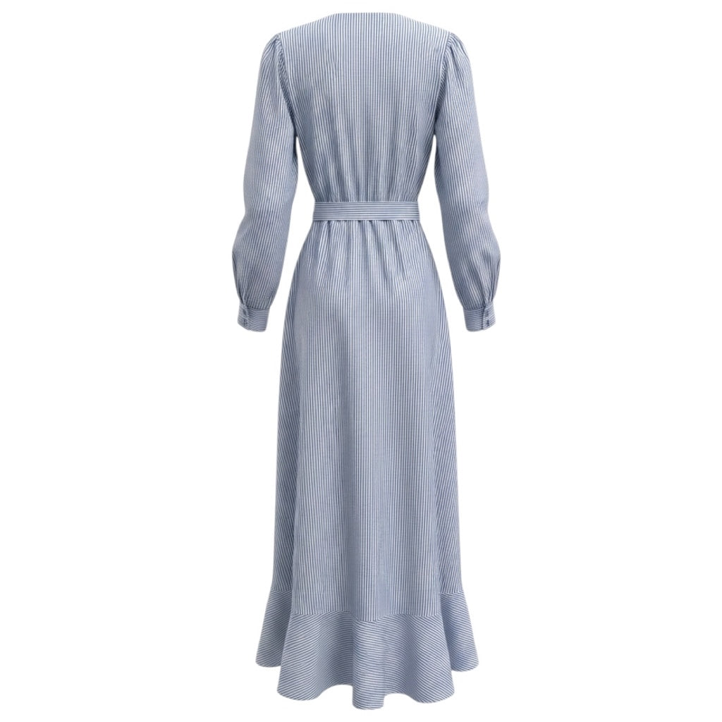 Evi Grintela Light Blue / White Striped Cotton Wrap Midi Dress