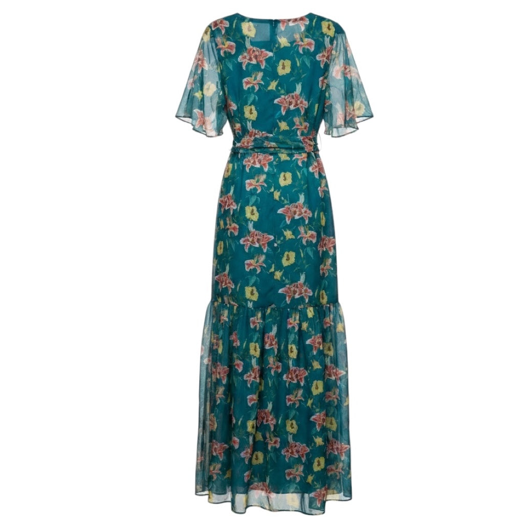 Eywasouls Malibu Green Flower Dream Maria Chiffon Maxi Dress