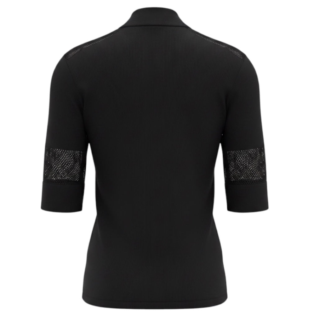 Emilio Pucci Black Pleated Three Quarter Sleeved Knit Sweater with Mesh Detailed Sleeves