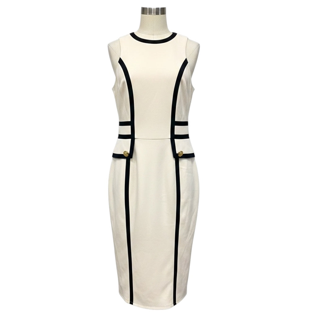 Elisabetta Franchi Ivory / Black Two Tone Midi Dress