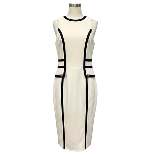 Elisabetta Franchi Ivory / Black Two Tone Midi Dress