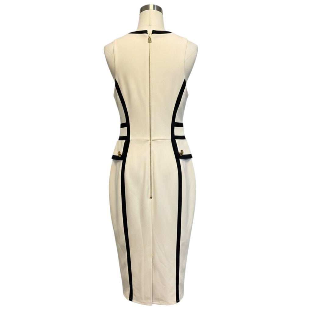 Elisabetta Franchi Ivory / Black Two Tone Midi Dress