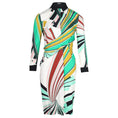 Load image into Gallery viewer, Emilio Pucci White / Green Multi Printed Long Sleeved Viscose Crepe Dress
