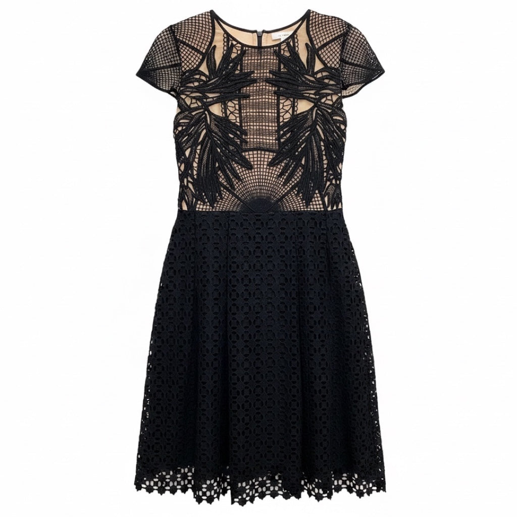 Erdem Black / Nude Shirley Guipure Lace and Broderie Anglaise Dress