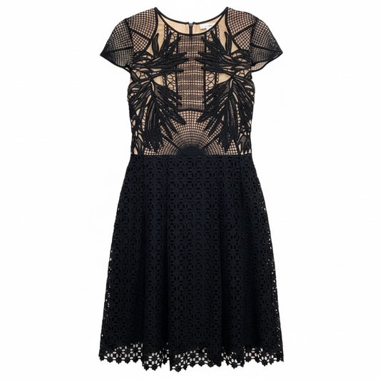 Erdem Black / Nude Shirley Guipure Lace and Broderie Anglaise Dress