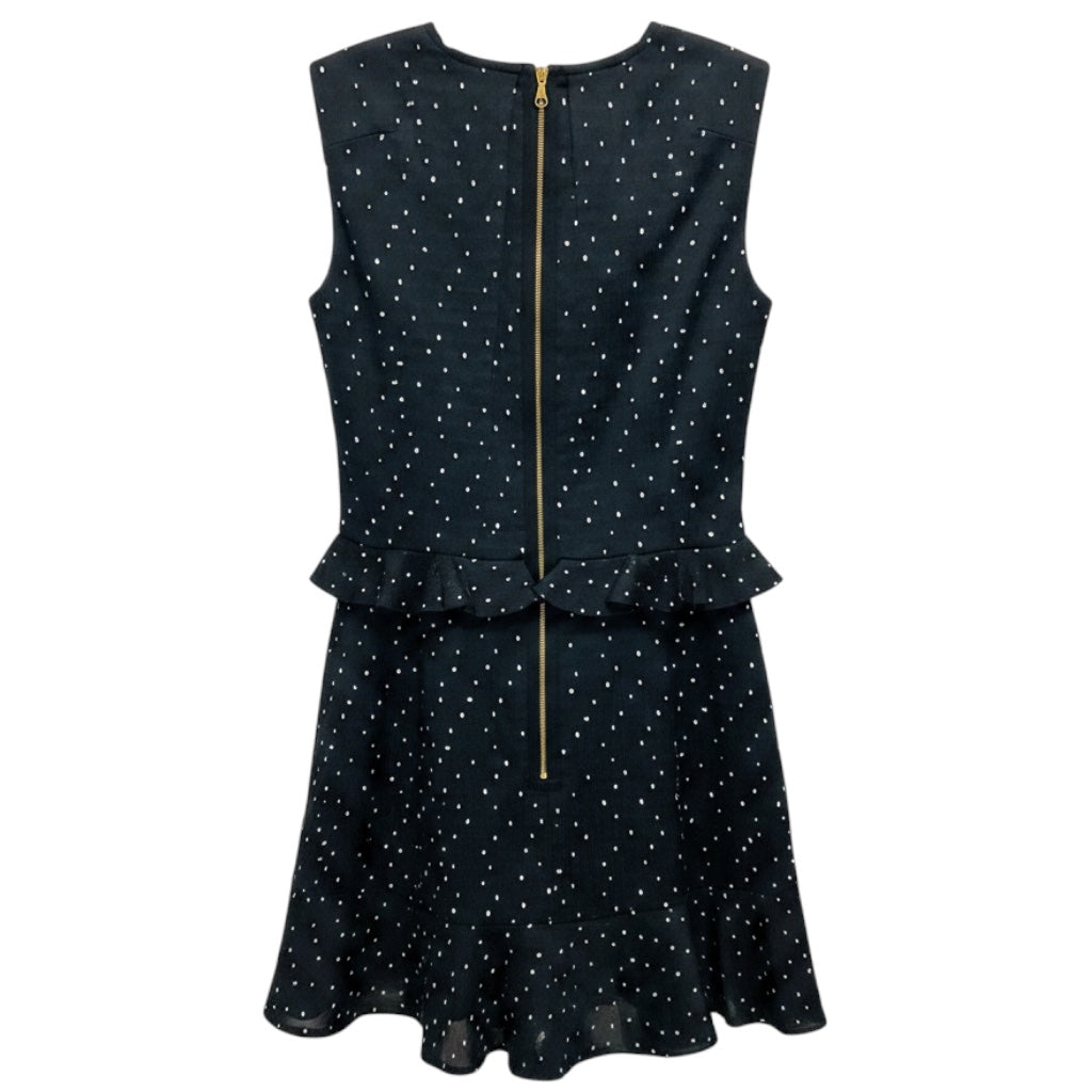 Erdem Black / White Embroidered Polka Dot Sleeveless Peplum Ruffle Hem Dress