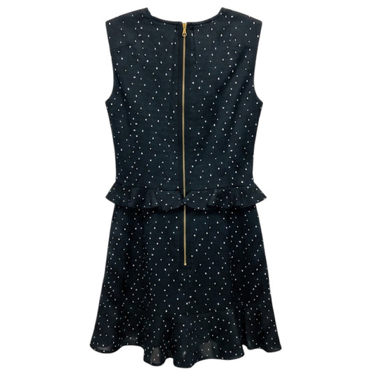 Erdem Black / White Embroidered Polka Dot Sleeveless Peplum Ruffle Hem Dress