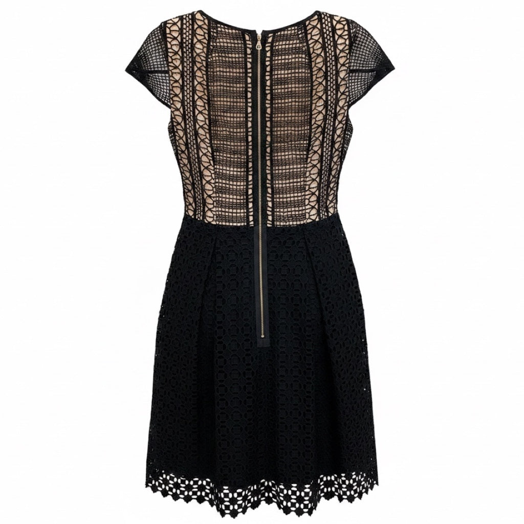Erdem Black / Nude Shirley Guipure Lace and Broderie Anglaise Dress