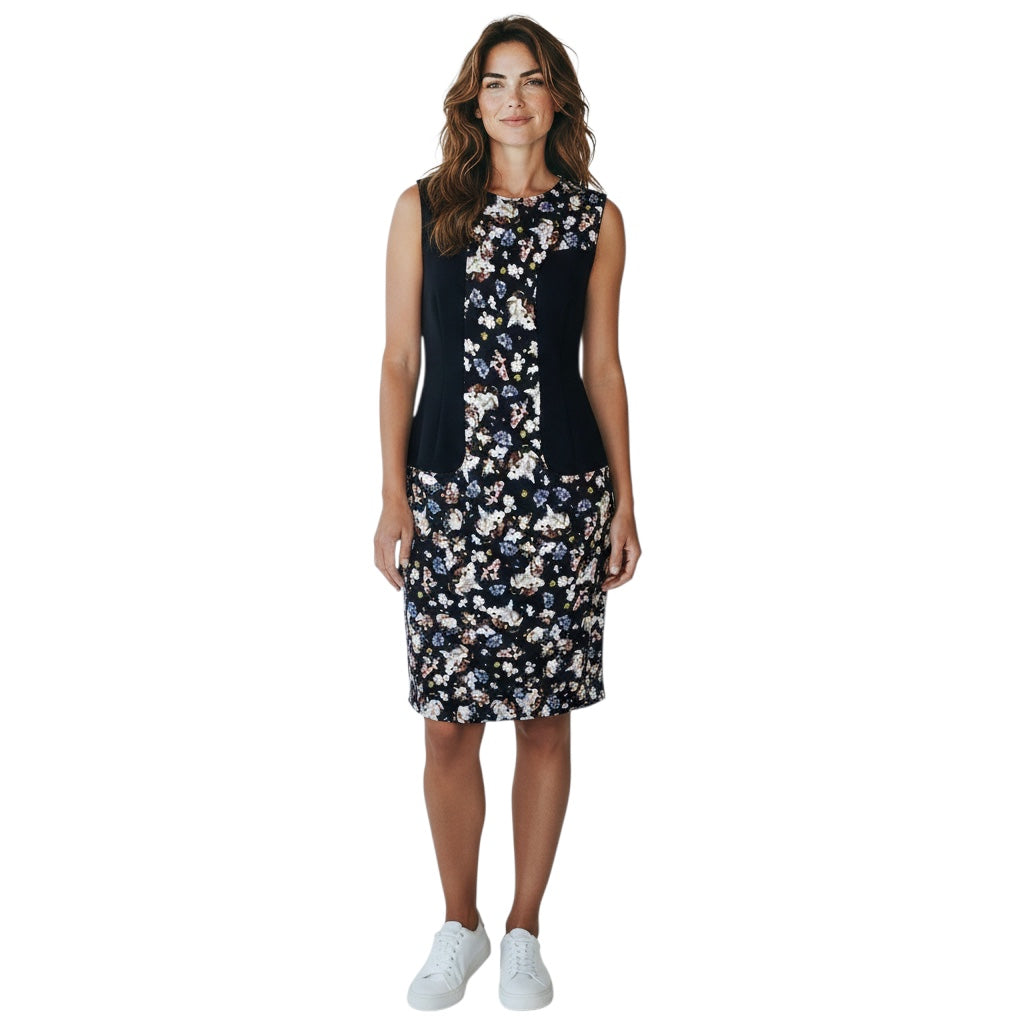 Erdem Black Multi Nell Colorblock Floral Sheath Dress