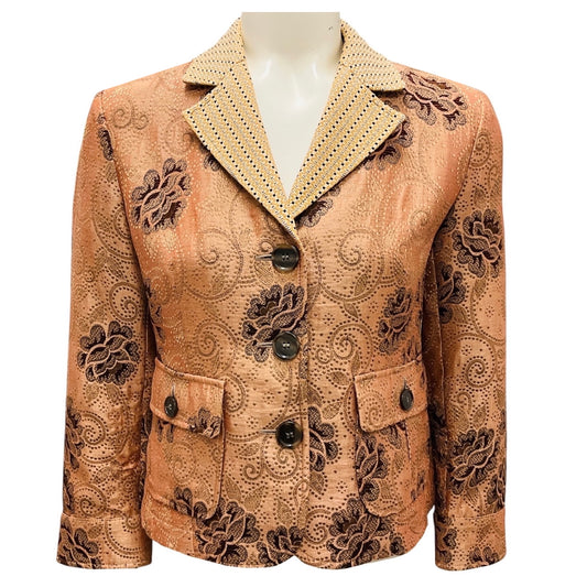 Etro Blush Pink / Beige Multi Metallic Floral Jacquard Blazer Jacket