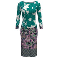 Load image into Gallery viewer, Etro Green / Purple Multi Floral Printed Long Sleeved Jersey Midi Dress
