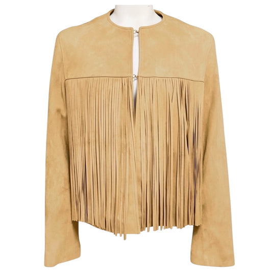 Fleurette Camel Fringed Suede Leather Jacket