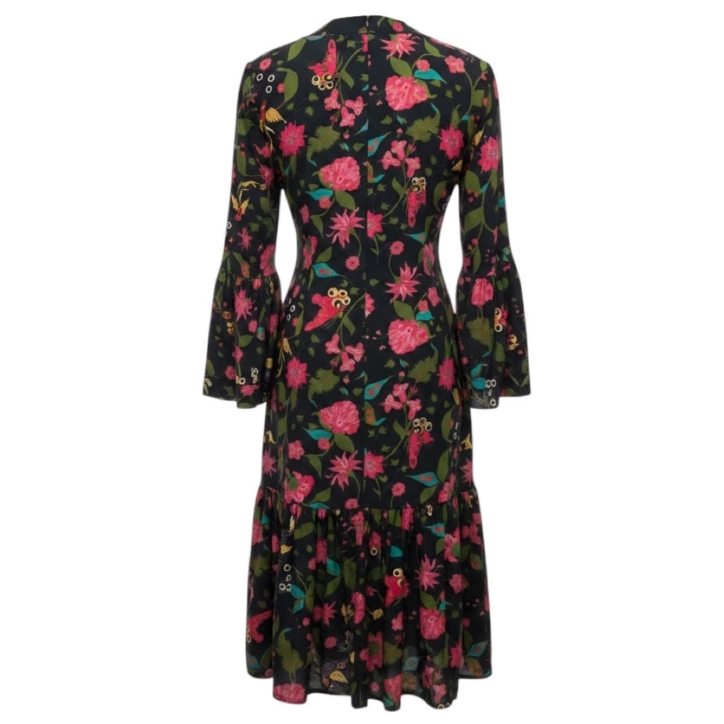 Figue Black / Pink Multi Floral Printed Silk Wrap Dress